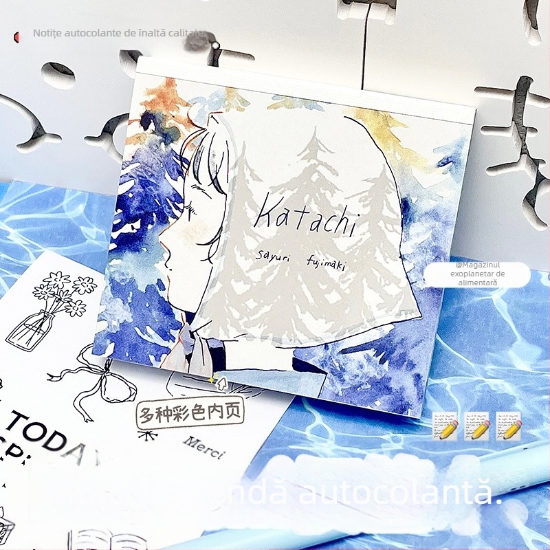 Bloc de notițe pătrat cu hârtie Mino Washi, design original de ilustrator, stil desen animat, ediție limitată primăvară-vară