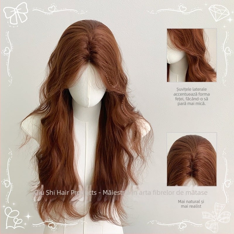 Perucă pentru femei, păr lung și buclat, cu despărțire la mijloc, fibre rezistente la temperatură, model G108
