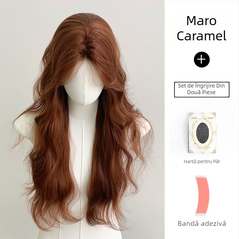 Perucă pentru femei, păr lung și buclat, cu despărțire la mijloc, fibre rezistente la temperatură, model G108
