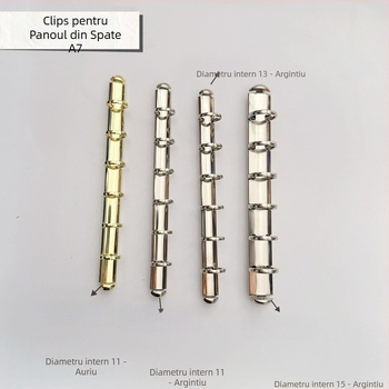 Portofel din fier cu finisaj nichelat; tip spate M5 binder; clips pentru placa de spate A6; clips pentru găuri A5
