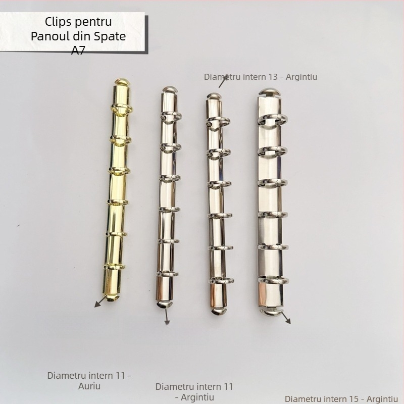 Portofel din fier cu finisaj nichelat; tip spate M5 binder; clips pentru placa de spate A6; clips pentru găuri A5