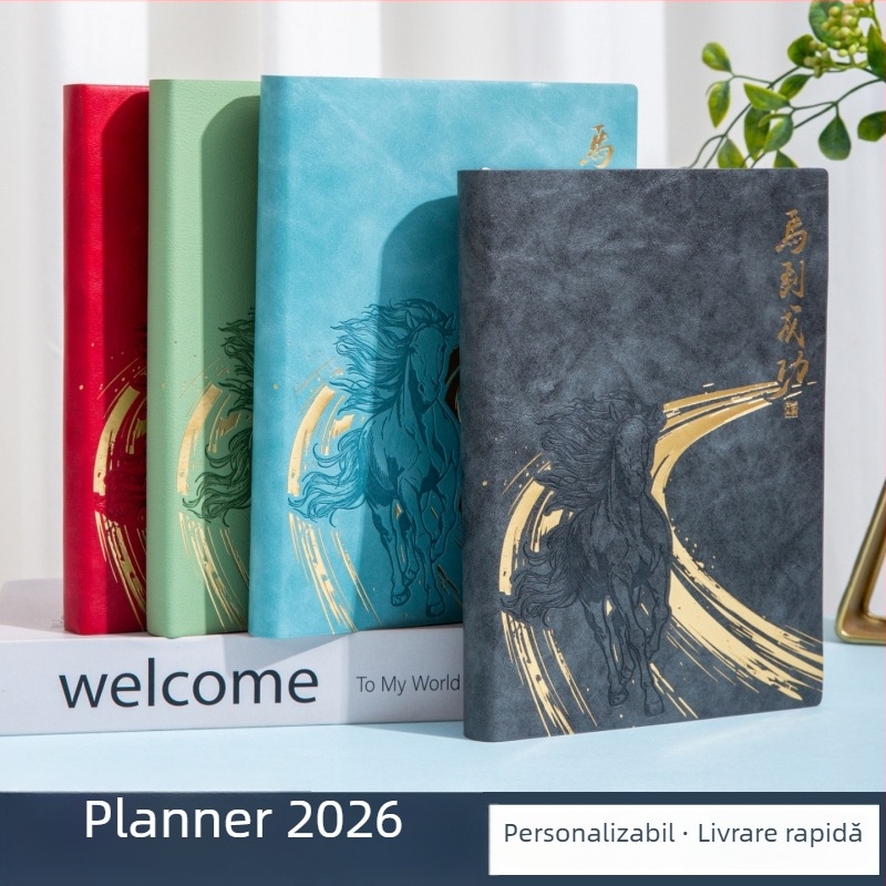 Kaiyue carnet de afaceri cu legare cusută, hârtie Dowling, 80 g, 300–400 pagini, calendar pentru 2026, Anul Calului