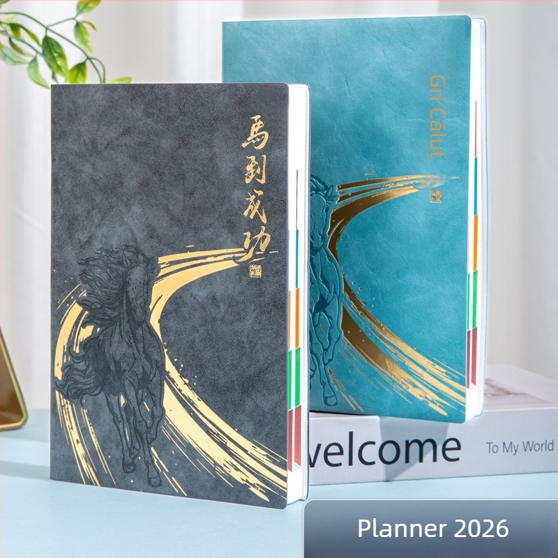 Kaiyue carnet de afaceri cu legare cusută, hârtie Dowling, 80 g, 300–400 pagini, calendar pentru 2026, Anul Calului