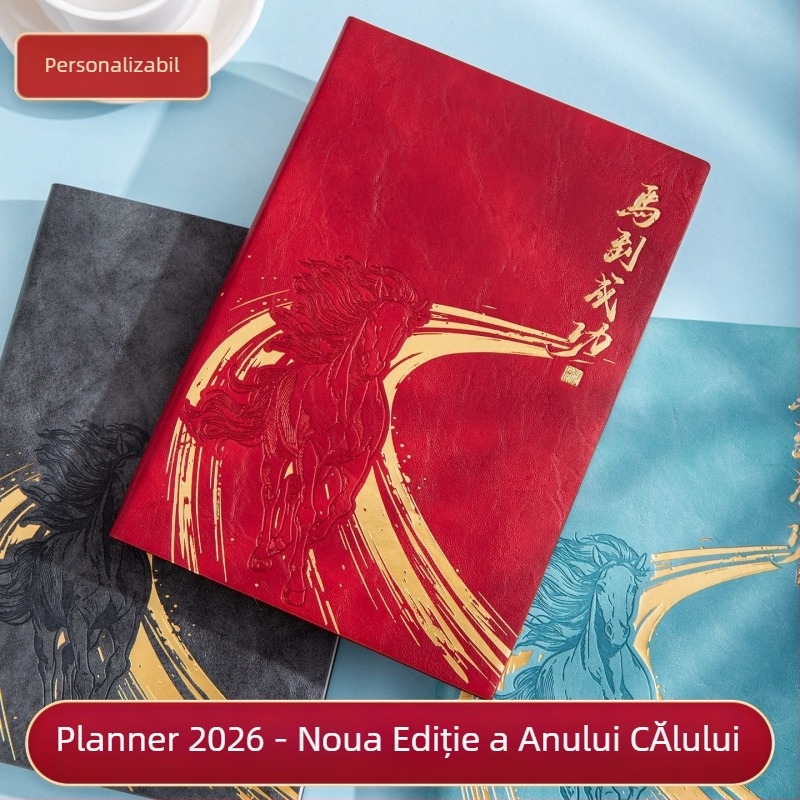 Kaiyue carnet de afaceri cu legare cusută, hârtie Dowling, 80 g, 300–400 pagini, calendar pentru 2026, Anul Calului