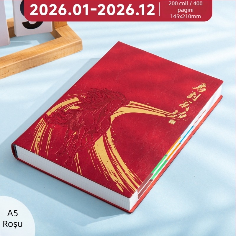 Kaiyue carnet de afaceri cu legare cusută, hârtie Dowling, 80 g, 300–400 pagini, calendar pentru 2026, Anul Calului
