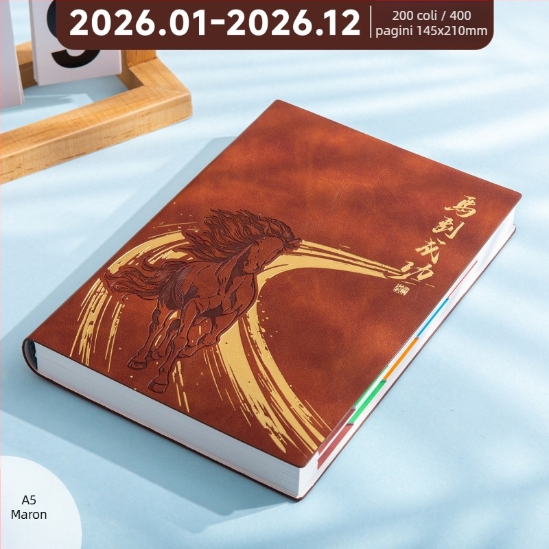 Kaiyue carnet de afaceri cu legare cusută, hârtie Dowling, 80 g, 300–400 pagini, calendar pentru 2026, Anul Calului