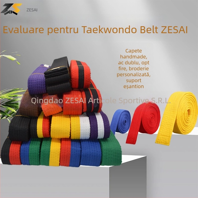 Bandă pentru karate și taekwondo cu broderie, material din amestec de bumbac, căptușeală din bumbac, lungime reglabilă, pentru antrenamente și examene în arte marțiale