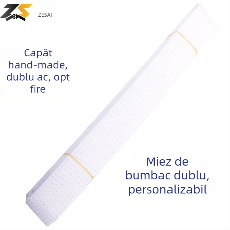 Bandă pentru karate și taekwondo cu broderie, material din amestec de bumbac, căptușeală din bumbac, lungime reglabilă, pentru antrenamente și examene în arte marțiale
