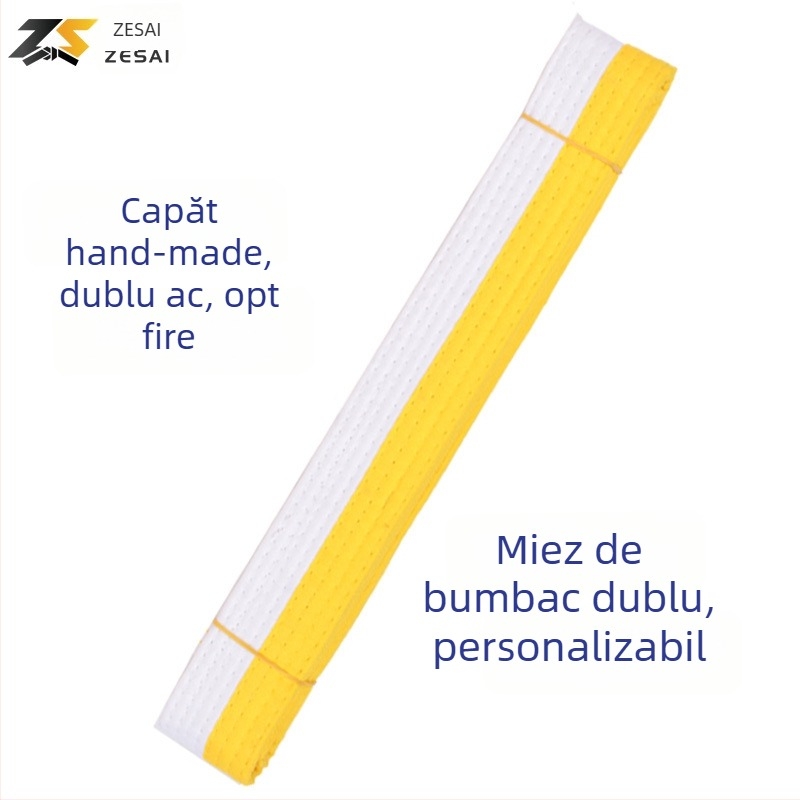 Bandă pentru karate și taekwondo cu broderie, material din amestec de bumbac, căptușeală din bumbac, lungime reglabilă, pentru antrenamente și examene în arte marțiale