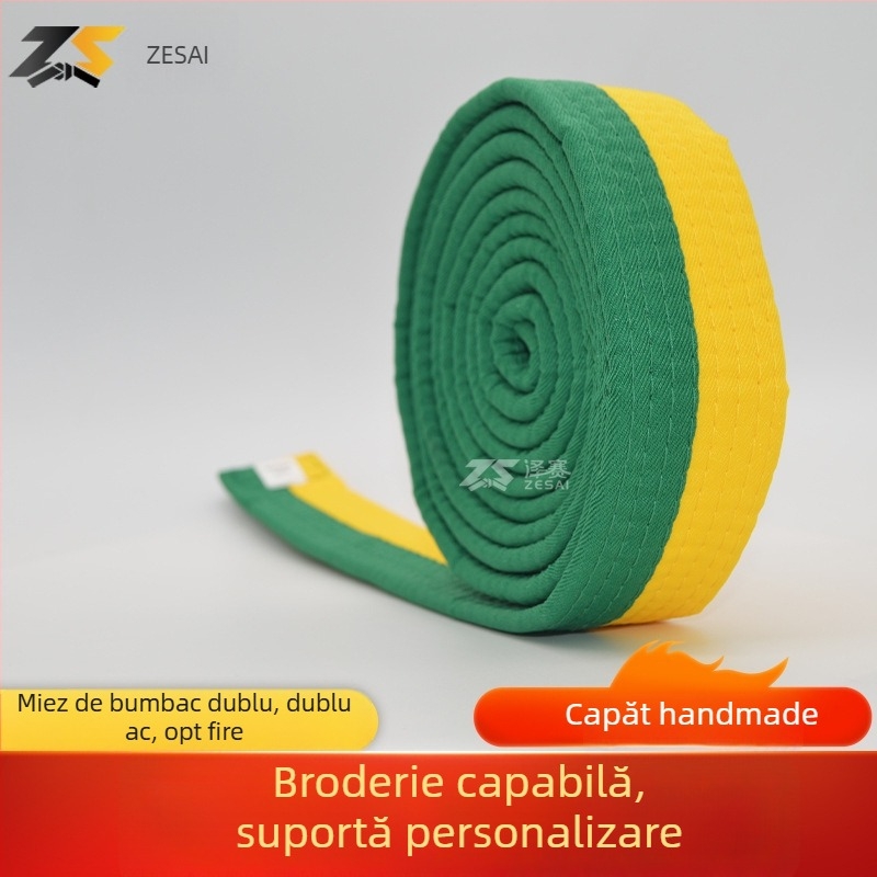 Bandă pentru karate și taekwondo cu broderie, material din amestec de bumbac, căptușeală din bumbac, lungime reglabilă, pentru antrenamente și examene în arte marțiale