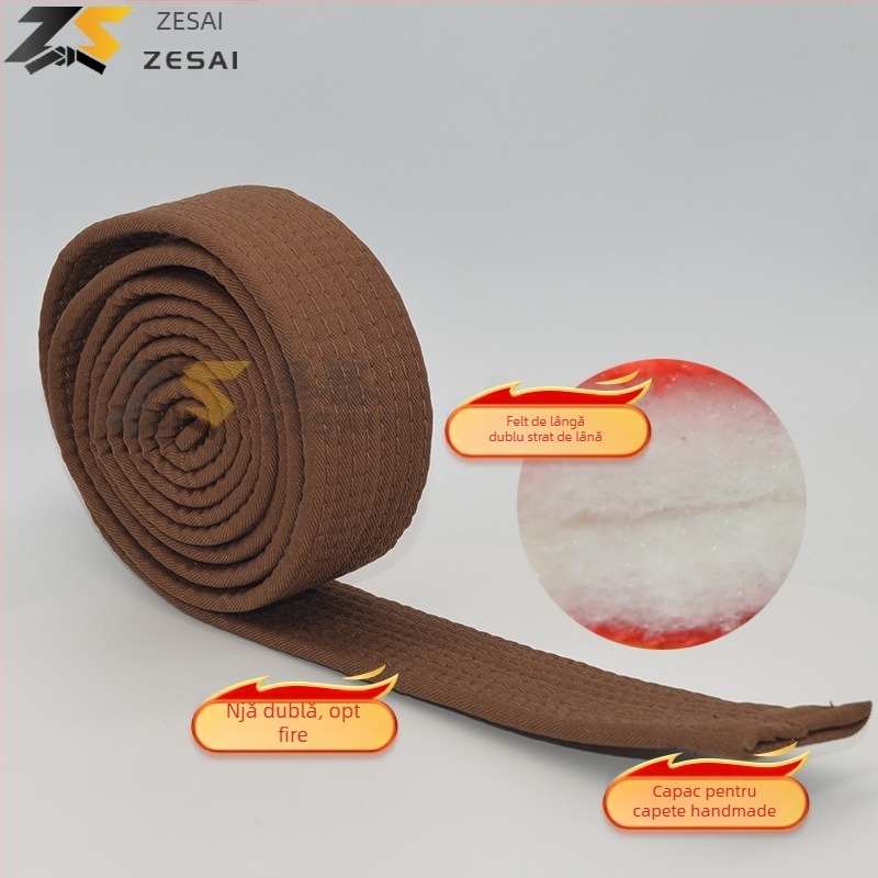 Bandă pentru karate și taekwondo cu broderie, material din amestec de bumbac, căptușeală din bumbac, lungime reglabilă, pentru antrenamente și examene în arte marțiale