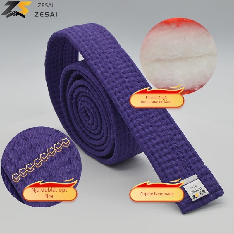 Bandă pentru karate și taekwondo cu broderie, material din amestec de bumbac, căptușeală din bumbac, lungime reglabilă, pentru antrenamente și examene în arte marțiale