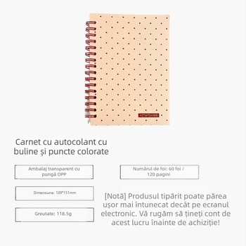 Caiet cu blocuri color pe ambele părți și buline, cu foi detașabile, copertă din PVC, hârtie cu dublă acoperire, 80 g/m², 1–50 pagini, stil minimalist nostalgic retro japonez-coreean