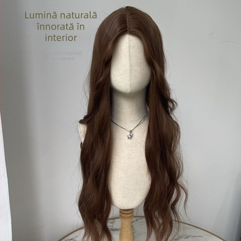 Perucă lungă buclată, bretonă în centru, fir mat Tanglong pentru temperaturi înalte, model Y-1601, stil coreean