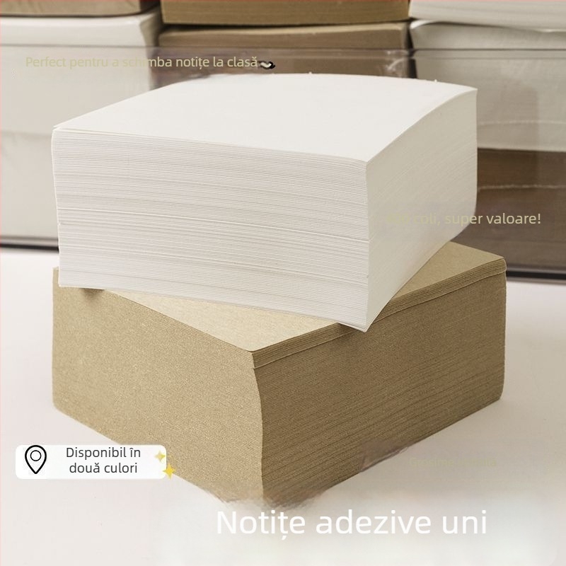 Bloc de notițe pătrat, din hârtie alb-lăptos, grosime mare, foi despărțibile, fără adeziv
