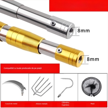 Tijă telescopică din oțel inoxidabil pentru cules fructe, cu secțiuni multiple