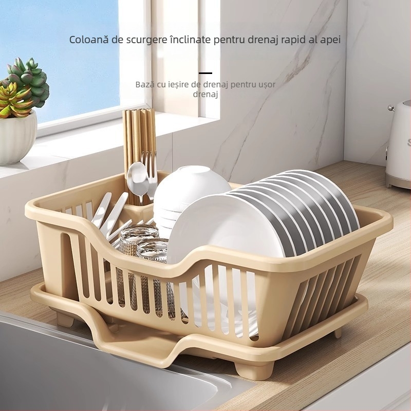 Suport de vase din plastic cu drenare pentru blat de bucătărie — Multifuncțional, Stil modern minimalist, pentru vase, farfurii și tacâmuri