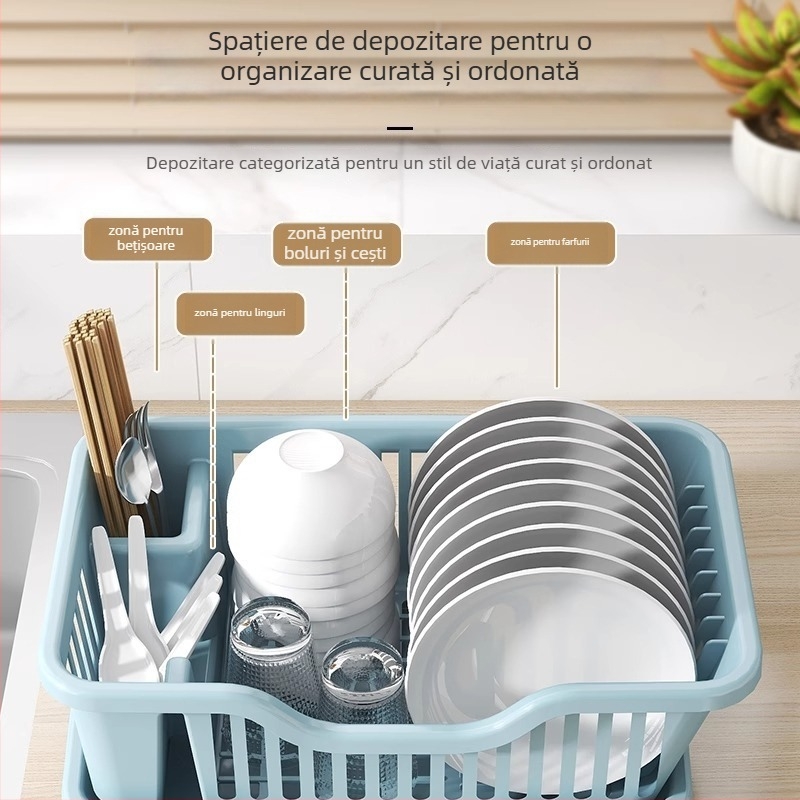 Suport de vase din plastic cu drenare pentru blat de bucătărie — Multifuncțional, Stil modern minimalist, pentru vase, farfurii și tacâmuri