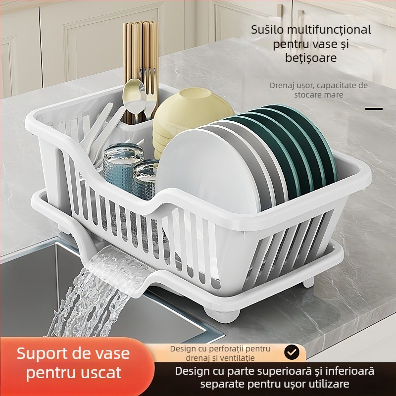 Suport de vase din plastic cu drenare pentru blat de bucătărie — Multifuncțional, Stil modern minimalist, pentru vase, farfurii și tacâmuri