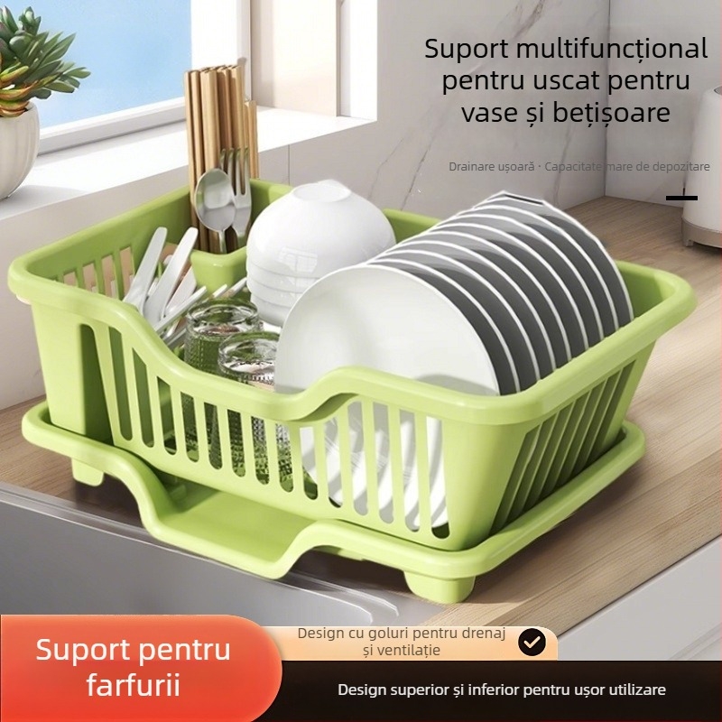 Suport de vase din plastic cu drenare pentru blat de bucătărie — Multifuncțional, Stil modern minimalist, pentru vase, farfurii și tacâmuri