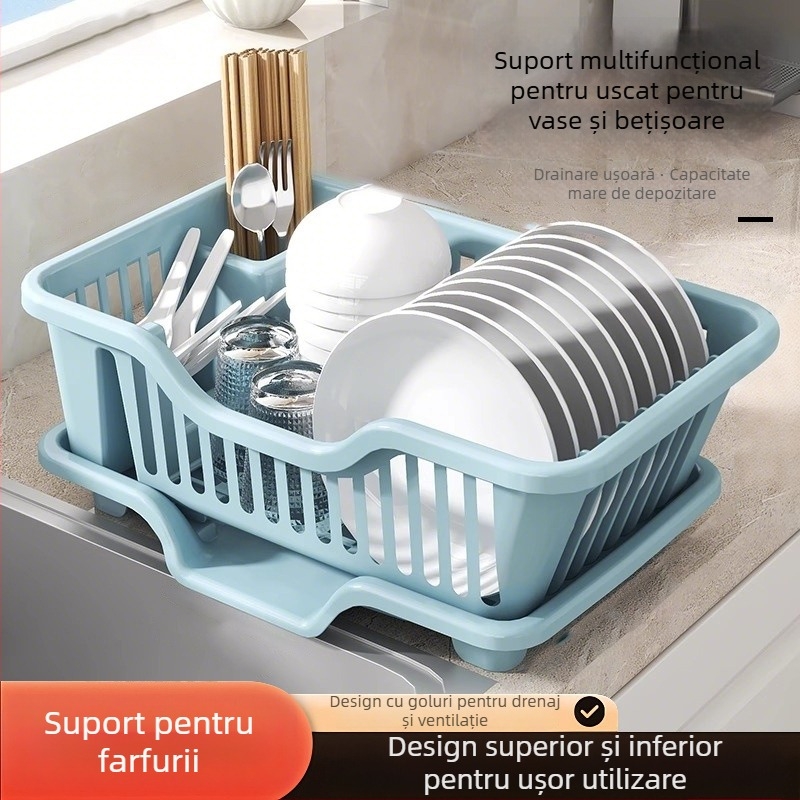 Suport de vase din plastic cu drenare pentru blat de bucătărie — Multifuncțional, Stil modern minimalist, pentru vase, farfurii și tacâmuri