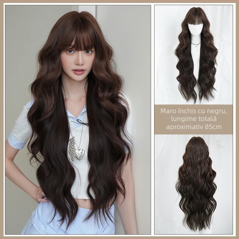 Perucă lungă buclată, fibre sintetice rezistente la temperaturi înalte, acoperire completă a capului, stil exotic.