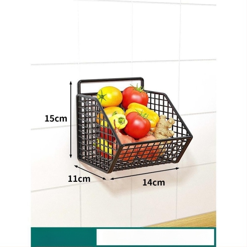 Raft de bucătărie montat pe perete pentru ceapă, ghimbir și usturoi — oțel carbon, fără găuri, multifuncțional, suport de perete cu coș de scurgere, stil Nordic