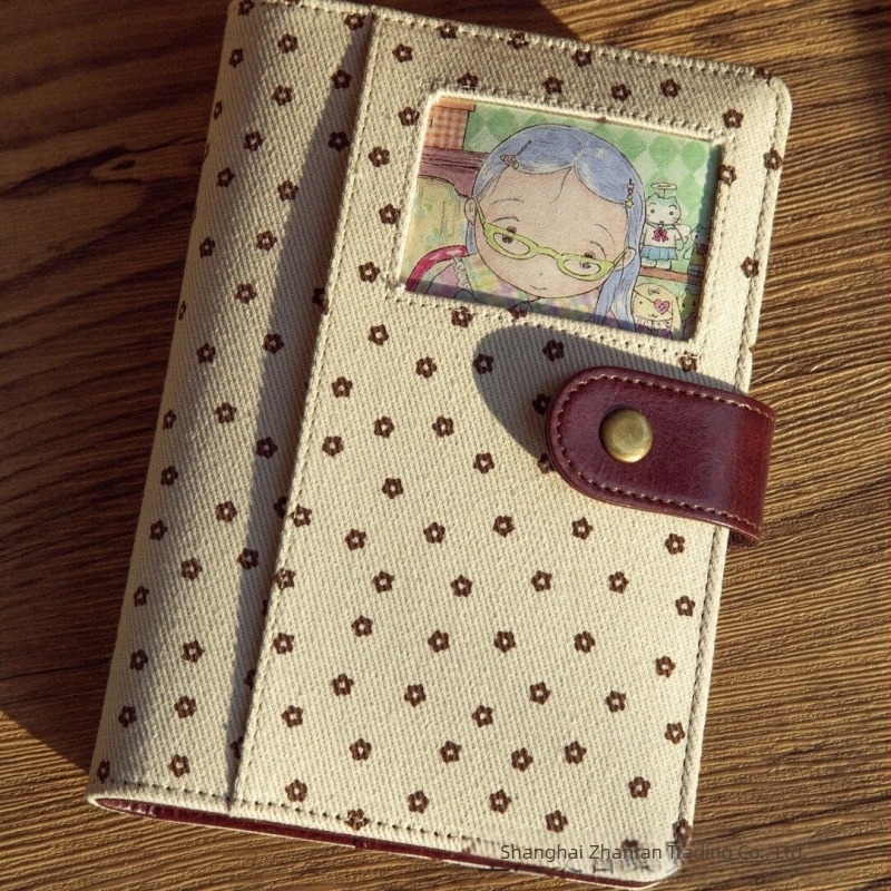 Caiet în stil coreean cu 6 găuri, foi despicate, interior PVC, 50 de pagini, jurnal de călătorie pentru femei