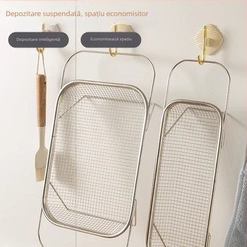 Coș de drenaj pentru chiuvetă din oțel inoxidabil, suport telescopic pentru drenaj și depozitare vase și tacâmuri, personalizabil, parte din seria coșurilor de drenaj