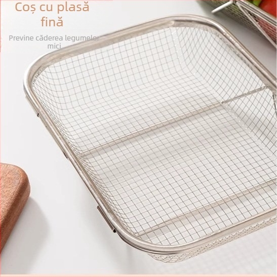 Coș de drenaj pentru chiuvetă din oțel inoxidabil, suport telescopic pentru drenaj și depozitare vase și tacâmuri, personalizabil, parte din seria coșurilor de drenaj