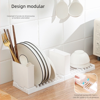 Raft pliabil pentru vase – uscător de vase, pe blat, multifuncțional, capacitate mare, compartiment pentru bețișoare