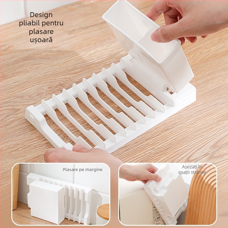 Raft pliabil pentru vase – uscător de vase, pe blat, multifuncțional, capacitate mare, compartiment pentru bețișoare