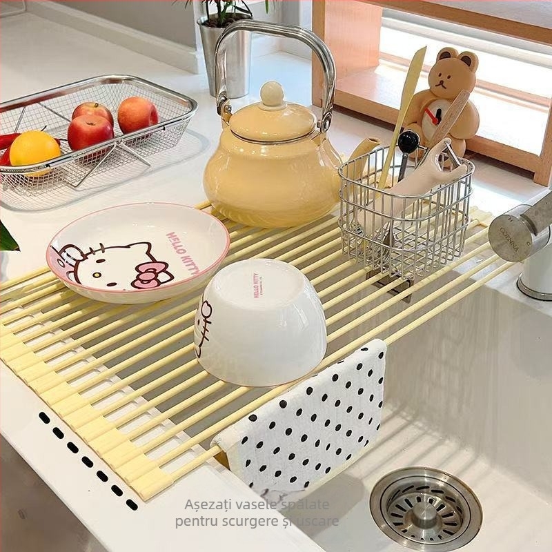 Raft de drenaj din silicon pentru vase – pliabil, montaj pe perete, stil modern minimalist