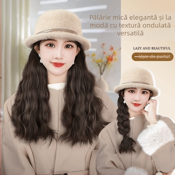 Perucă cu pălărie bucket, păr lung buclat, sârmă rezistentă la temperaturi înalte, aspect natural, fabricat în Zhejiang