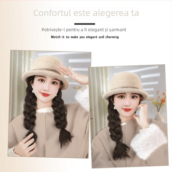 Perucă cu pălărie bucket, păr lung buclat, sârmă rezistentă la temperaturi înalte, aspect natural, fabricat în Zhejiang