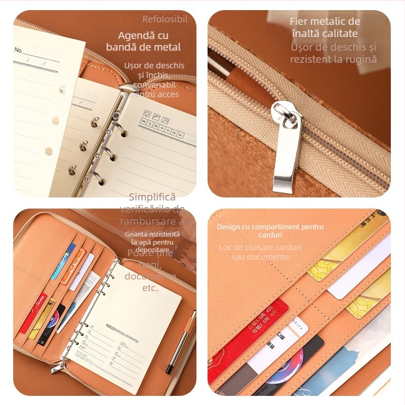 Caiet cu foi detașabile, cu fermoar, spațiu pentru fotografii și chitanțe, hârtie Dowling, 80 gsm, 50-100 pagini, imprimare logo disponibilă