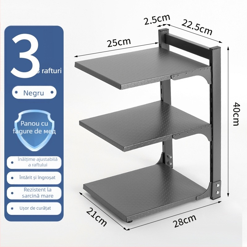 Raft de depozitare pliabil pentru blat de bucătărie cu spații pentru capace și boluri – multipurpose, portabil, fără montaj, oțel carbon