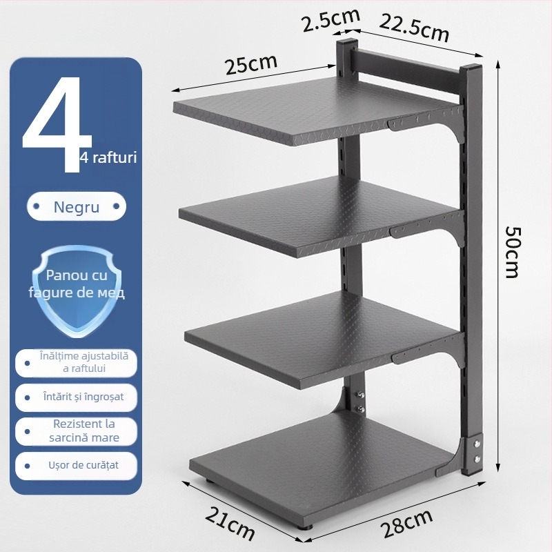 Raft de depozitare pliabil pentru blat de bucătărie cu spații pentru capace și boluri – multipurpose, portabil, fără montaj, oțel carbon