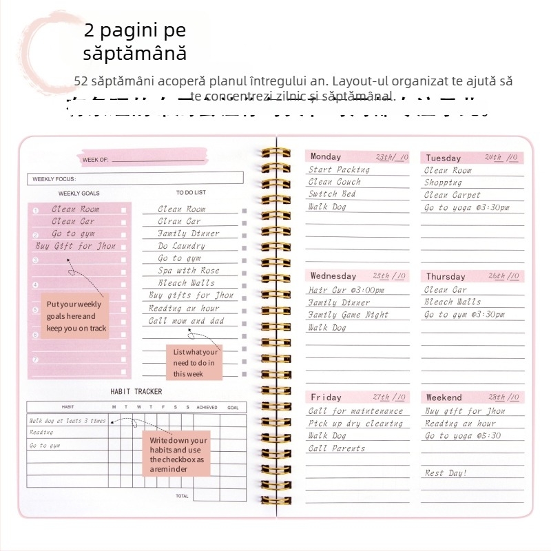 Bloc de notițe cu legare prin spirală și copertă PP, hârtie din pulpă de lemn, 50–100 pagini, stil office, brand Junnuohao