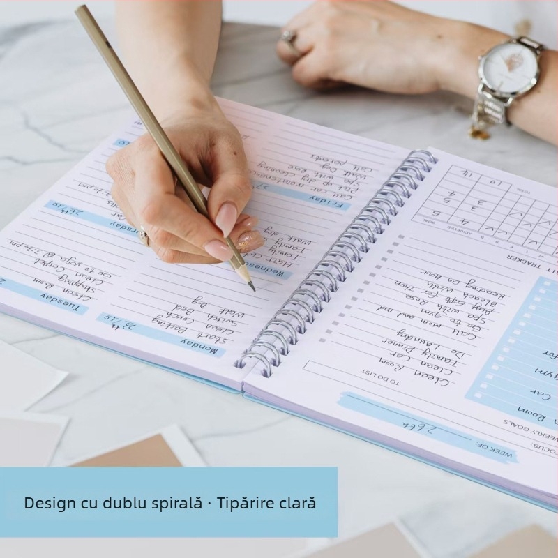 Bloc de notițe cu legare prin spirală și copertă PP, hârtie din pulpă de lemn, 50–100 pagini, stil office, brand Junnuohao