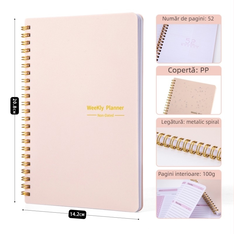 Bloc de notițe cu legare prin spirală și copertă PP, hârtie din pulpă de lemn, 50–100 pagini, stil office, brand Junnuohao