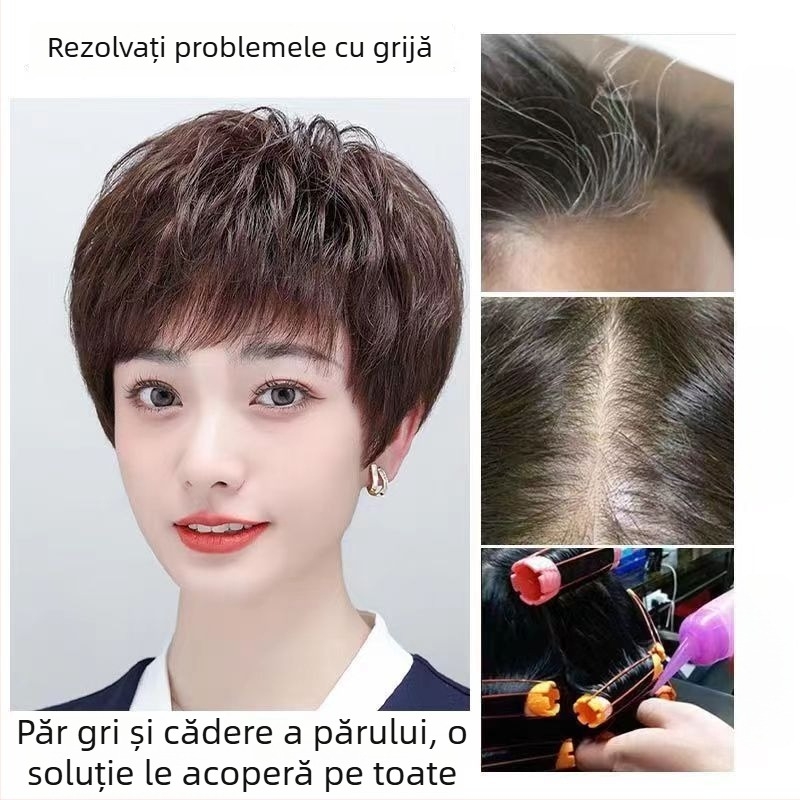 Piesă de păr pentru vârful capului, aspect natural, păr real uman, perucă scurtă buclată, acoperă părul gri