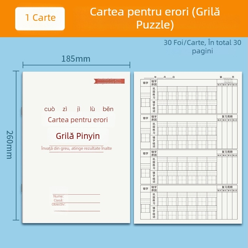 Carnet Chengyu pentru corectarea greșelilor în limba chineză și dictare, hârtie pentru protecția ochilor, 60 de pagini