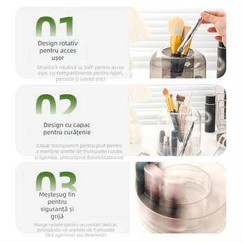 Organizator din acril pentru pensule de machiaj cu capac, pentru birou, model 6390