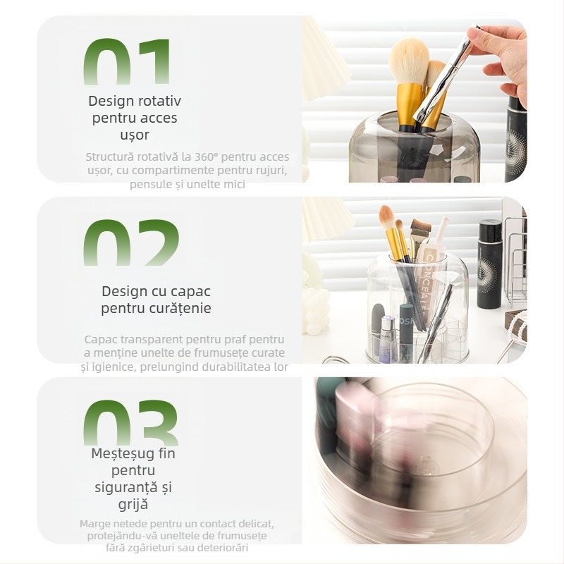 Organizator din acril pentru pensule de machiaj cu capac, pentru birou, model 6390