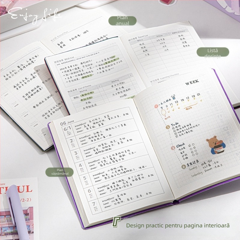 Blocnotes Four Seasons: planificator de buzunar portabil pentru 2026, stil minimalist, hârtie Dowling, 65 g, 100–200 de pagini, legare cu șnur și adeziv