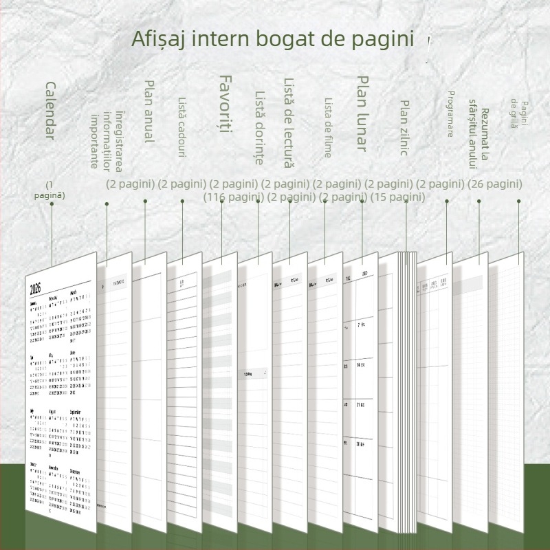 Blocnotes Four Seasons: planificator de buzunar portabil pentru 2026, stil minimalist, hârtie Dowling, 65 g, 100–200 de pagini, legare cu șnur și adeziv