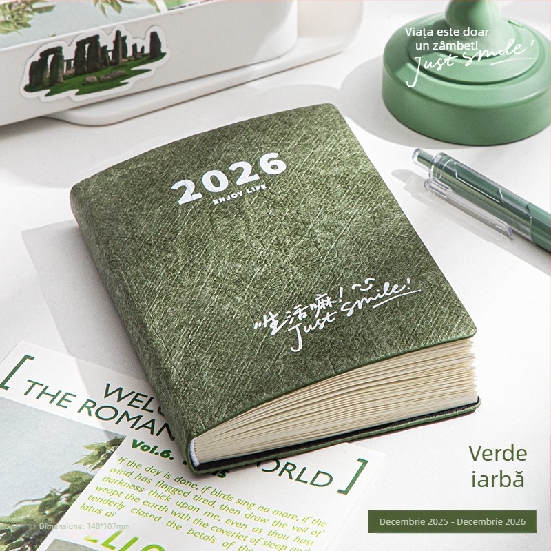 Blocnotes Four Seasons: planificator de buzunar portabil pentru 2026, stil minimalist, hârtie Dowling, 65 g, 100–200 de pagini, legare cu șnur și adeziv