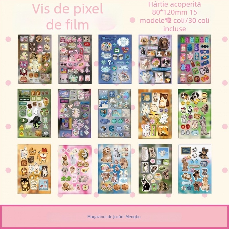 Carte de autocolante pentru colaj cu motive în stil antic, hârtie lucioasă, imprimare UV, unisex, Yu xian