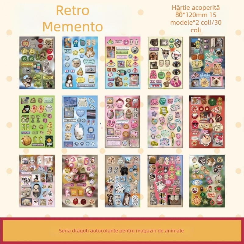 Carte de autocolante pentru colaj cu motive în stil antic, hârtie lucioasă, imprimare UV, unisex, Yu xian